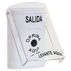 SS23A0XT-ES STI White Indoor Only Flush or Surface w/ Horn Key-to-Reset Stopper Station with EXIT Label Spanish