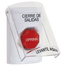 SS23A2LD-ES STI White Indoor Only Flush or Surface w/ Horn Key-to-Reset (Illuminated) Stopper Station with LOCKDOWN Label Spanish