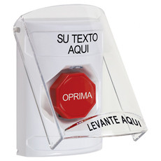 SS23A2ZA-ES STI White Indoor Only Flush or Surface w/ Horn Key-to-Reset (Illuminated) Stopper Station with Non-Returnable Custom Text Label Spanish