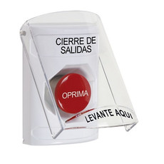 SS23A4LD-ES STI White Indoor Only Flush or Surface w/ Horn Momentary Stopper Station with LOCKDOWN Label Spanish