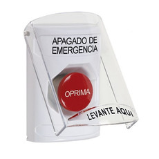 SS23A4PO-ES STI White Indoor Only Flush or Surface w/ Horn Momentary Stopper Station with EMERGENCY POWER OFF Label Spanish