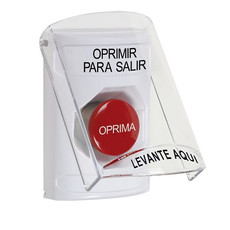 SS23A4PX-ES STI White Indoor Only Flush or Surface w/ Horn Momentary Stopper Station with PUSH TO EXIT Label Spanish