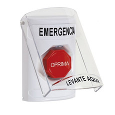 SS23A5EM-ES STI White Indoor Only Flush or Surface w/ Horn Momentary (Illuminated) Stopper Station with EMERGENCY Label Spanish