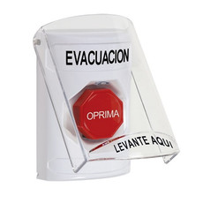 SS23A5EV-ES STI White Indoor Only Flush or Surface w/ Horn Momentary (Illuminated) Stopper Station with EVACUATION Label Spanish