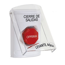 SS23A5LD-ES STI White Indoor Only Flush or Surface w/ Horn Momentary (Illuminated) Stopper Station with LOCKDOWN Label Spanish