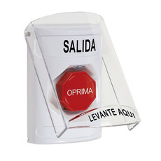 SS23A5XT-ES STI White Indoor Only Flush or Surface w/ Horn Momentary (Illuminated) Stopper Station with EXIT Label Spanish