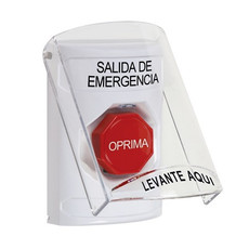 SS23A8EX-ES STI White Indoor Only Flush or Surface w/ Horn Pneumatic (Illuminated) Stopper Station with EMERGENCY EXIT Label Spanish