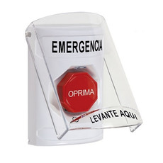 SS23A9EM-ES STI White Indoor Only Flush or Surface w/ Horn Turn-to-Reset (Illuminated) Stopper Station with EMERGENCY Label Spanish