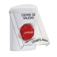 SS23A9LD-ES STI White Indoor Only Flush or Surface w/ Horn Turn-to-Reset (Illuminated) Stopper Station with LOCKDOWN Label Spanish