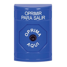 SS2400PX-ES STI Blue No Cover Key-to-Reset Stopper Station with PUSH TO EXIT Label Spanish