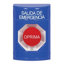 SS2401EX-ES STI Blue No Cover Turn-to-Reset Stopper Station with EMERGENCY EXIT Label Spanish
