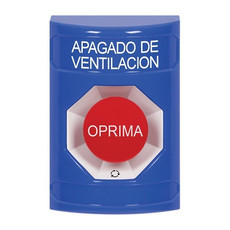SS2401HV-ES STI Blue No Cover Turn-to-Reset Stopper Station with HVAC SHUT DOWN Label Spanish