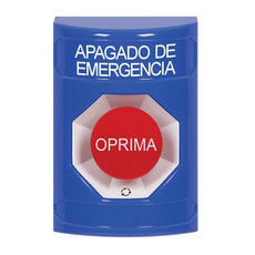 SS2401PO-ES STI Blue No Cover Turn-to-Reset Stopper Station with EMERGENCY POWER OFF Label Spanish