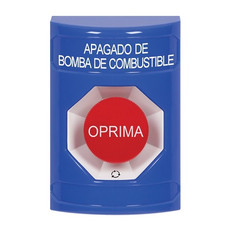 SS2401PS-ES STI Blue No Cover Turn-to-Reset Stopper Station with FUEL PUMP SHUT DOWN Label Spanish