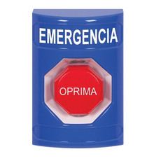 SS2402EM-ES STI Blue No Cover Key-to-Reset (Illuminated) Stopper Station with EMERGENCY Label Spanish