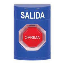 SS2402XT-ES STI Blue No Cover Key-to-Reset (Illuminated) Stopper Station with EXIT Label Spanish