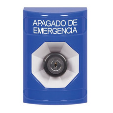 SS2403PO-ES STI Blue No Cover Key-to-Activate Stopper Station with EMERGENCY POWER OFF Label Spanish