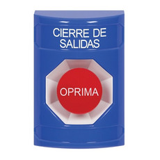 SS2404LD-ES STI Blue No Cover Momentary Stopper Station with LOCKDOWN Label Spanish