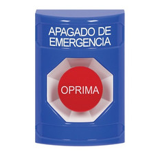 SS2404PO-ES STI Blue No Cover Momentary Stopper Station with EMERGENCY POWER OFF Label Spanish