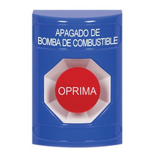 SS2404PS-ES STI Blue No Cover Momentary Stopper Station with FUEL PUMP SHUT DOWN Label Spanish