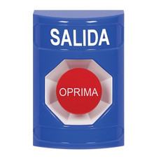 SS2404XT-ES STI Blue No Cover Momentary Stopper Station with EXIT Label Spanish