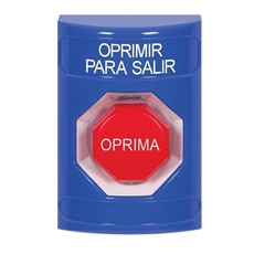 SS2405PX-ES STI Blue No Cover Momentary (Illuminated) Stopper Station with PUSH TO EXIT Label Spanish
