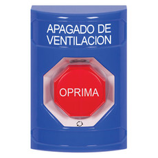 SS2409HV-ES STI Blue No Cover Turn-to-Reset (Illuminated) Stopper Station with HVAC SHUT DOWN Label Spanish