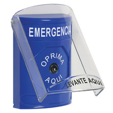 SS2420EM-ES STI Blue Indoor Only Flush or Surface Key-to-Reset Stopper Station with EMERGENCY Label Spanish