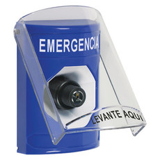 SS2423EM-ES STI Blue Indoor Only Flush or Surface Key-to-Activate Stopper Station with EMERGENCY Label Spanish
