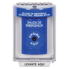 SS2430EX-ES STI Blue Indoor/Outdoor Flush Key-to-Reset Stopper Station with EMERGENCY EXIT Label Spanish