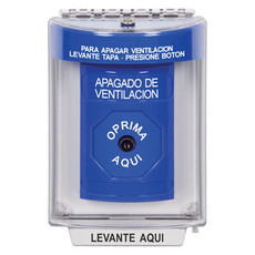 SS2430HV-ES STI Blue Indoor/Outdoor Flush Key-to-Reset Stopper Station with HVAC SHUT DOWN Label Spanish