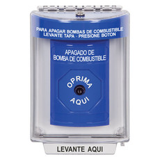 SS2430PS-ES STI Blue Indoor/Outdoor Flush Key-to-Reset Stopper Station with FUEL PUMP SHUT DOWN Label Spanish