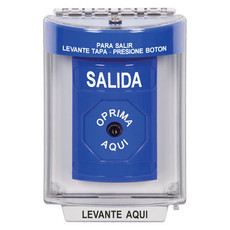 SS2430XT-ES STI Blue Indoor/Outdoor Flush Key-to-Reset Stopper Station with EXIT Label Spanish