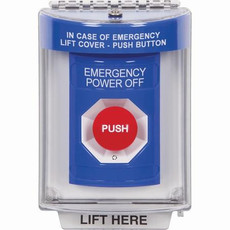 SS2431PO-ES STI Blue Indoor/Outdoor Flush Turn-to-Reset Stopper Station with EMERGENCY POWER OFF Label Spanish