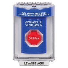 SS2432HV-ES STI Blue Indoor/Outdoor Flush Key-to-Reset (Illuminated) Stopper Station with HVAC SHUT DOWN Label Spanish