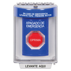 SS2432PO-ES STI Blue Indoor/Outdoor Flush Key-to-Reset (Illuminated) Stopper Station with EMERGENCY POWER OFF Label Spanish