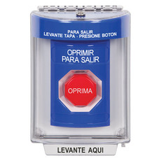 SS2432PX-ES STI Blue Indoor/Outdoor Flush Key-to-Reset (Illuminated) Stopper Station with PUSH TO EXIT Label Spanish