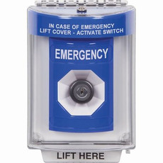 SS2433EM-ES STI Blue Indoor/Outdoor Flush Key-to-Activate Stopper Station with EMERGENCY Label Spanish