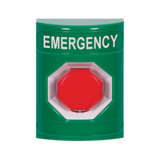 SS2102EM-EN STI Green No Cover Key-to-Reset (Illuminated) Stopper Station with EMERGENCY Label English