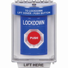 SS2441LD-ES STI Blue Indoor/Outdoor Flush w/ Horn Turn-to-Reset Stopper Station with LOCKDOWN Label Spanish