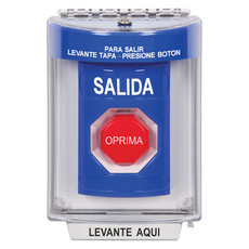 SS2442XT-ES STI Blue Indoor/Outdoor Flush w/ Horn Key-to-Reset (Illuminated) Stopper Station with EXIT Label Spanish