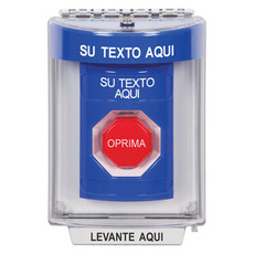 SS2442ZA-ES STI Blue Indoor/Outdoor Flush w/ Horn Key-to-Reset (Illuminated) Stopper Station with Non-Returnable Custom Text Label Spanish