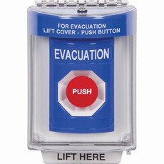 SS2444EV-ES STI Blue Indoor/Outdoor Flush w/ Horn Momentary Stopper Station with EVACUATION Label Spanish