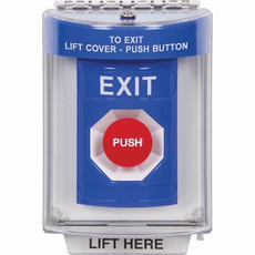 SS2444XT-ES STI Blue Indoor/Outdoor Flush w/ Horn Momentary Stopper Station with EXIT Label Spanish