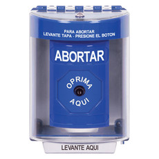 SS2470AB-ES STI Blue Indoor/Outdoor Surface Key-to-Reset Stopper Station with ABORT Label Spanish