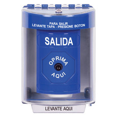 SS2470XT-ES STI Blue Indoor/Outdoor Surface Key-to-Reset Stopper Station with EXIT Label Spanish