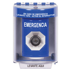 SS2473EM-ES STI Blue Indoor/Outdoor Surface Key-to-Activate Stopper Station with EMERGENCY Label Spanish