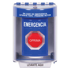 SS2475EM-ES STI Blue Indoor/Outdoor Surface Momentary (Illuminated) Stopper Station with EMERGENCY Label Spanish