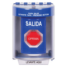 SS2478XT-ES STI Blue Indoor/Outdoor Surface Pneumatic (Illuminated) Stopper Station with EXIT Label Spanish