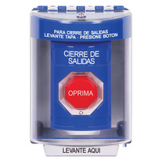 SS2479LD-ES STI Blue Indoor/Outdoor Surface Turn-to-Reset (Illuminated) Stopper Station with LOCKDOWN Label Spanish